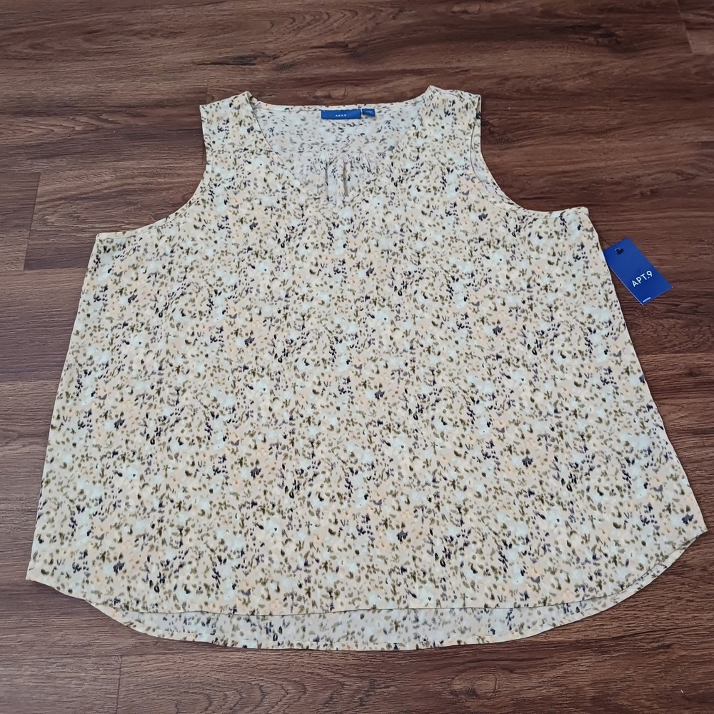 Apt. 9 Essential V-Neck Shell Blouse XXL Petite Floral Sleeveless Tank Top NEW